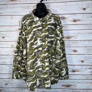 Plus| Optez Pour Le Bonheur Spotted Camo Button Down| Olive Green, Tan | Size 4X